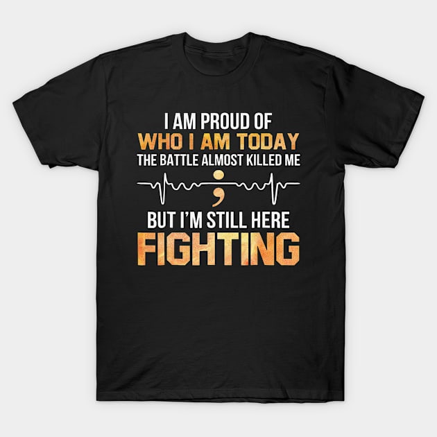 The Battles Almost Killed Me I Am Still Here Fighting Hunger Awareness Orange Ribbon Warrior T-Shirt by celsaclaudio506